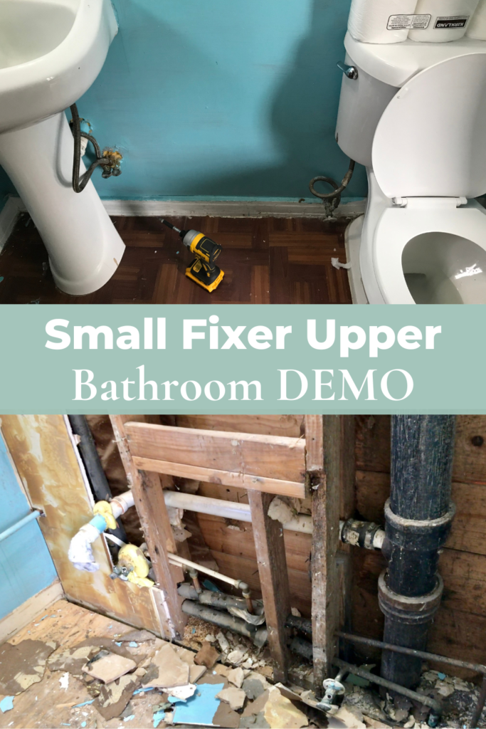 bathroom toilet and sink demo in small fixer upper