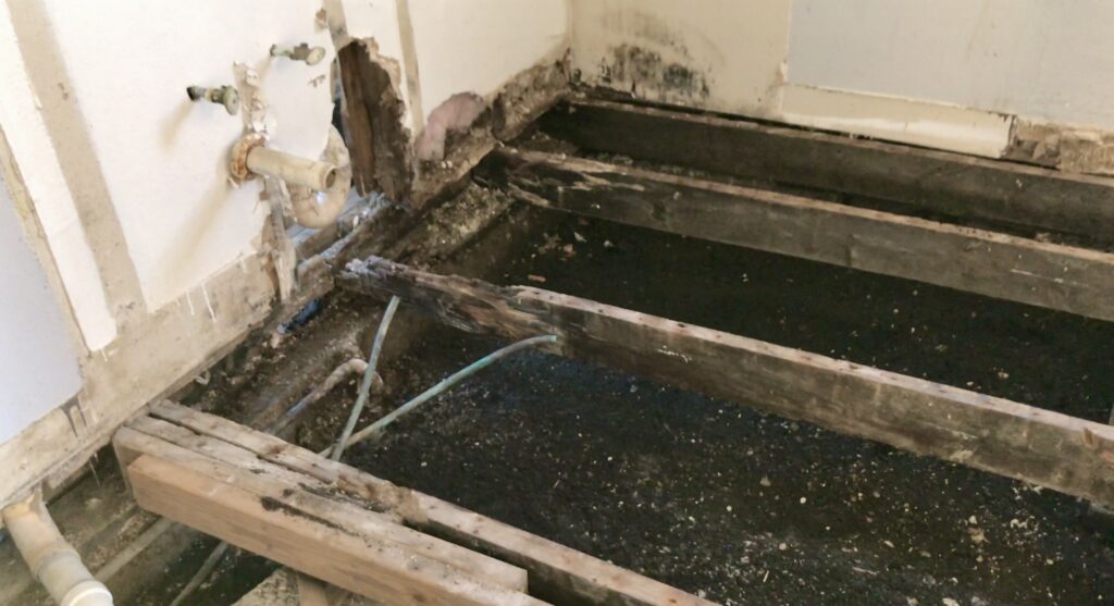 rotted sub flooring in a fixer upper kitchen