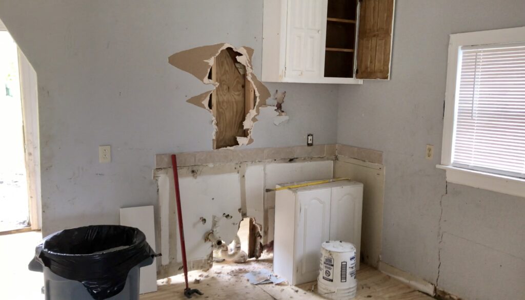 ripping out drywall in fixer upper kitchen