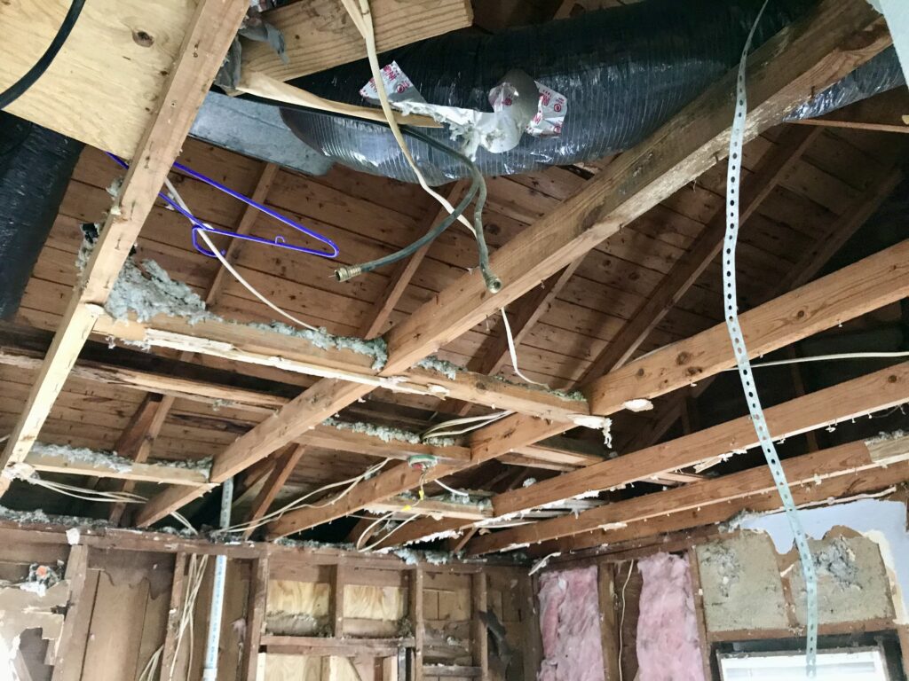 framing exposed after drywall and insulation removal 