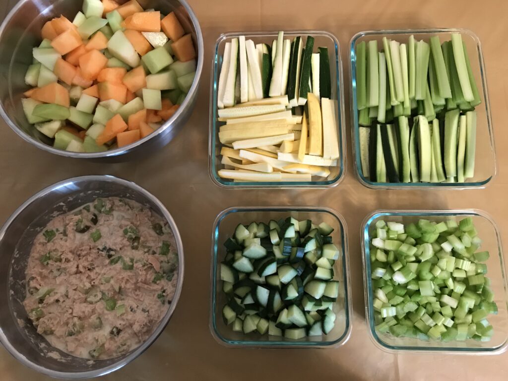 fruits, veggies, and tuna salad