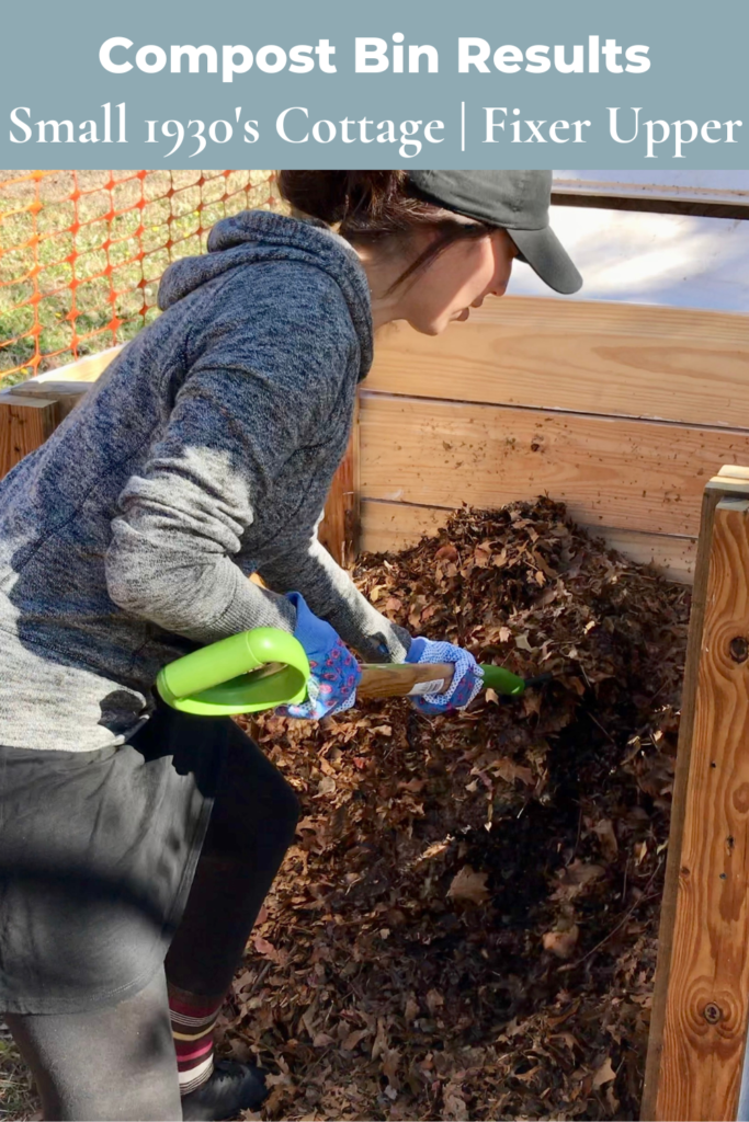 woman turning compost bin