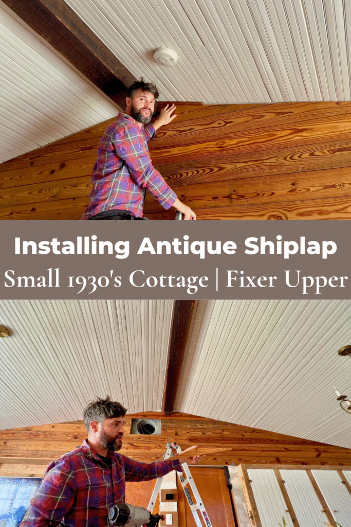 man installing antique shiplap on walls